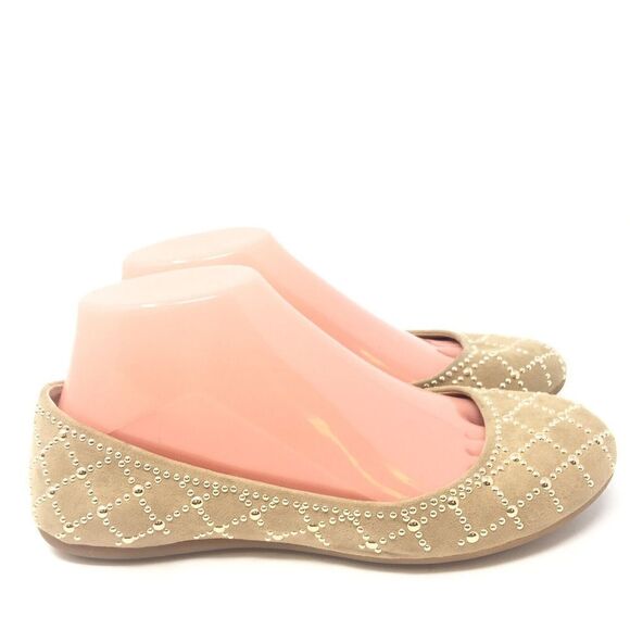 GIANNI BINI Nude Tan Flats Studded Women Size 7M Faux Suede Fabric Shoes Slip On - Picture 1 of 8